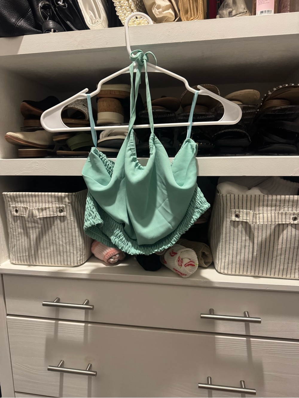 superdown Mint Green Halter Neck smocked Crop Top medium